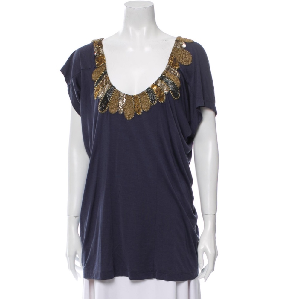 Silk beaded and sequined top